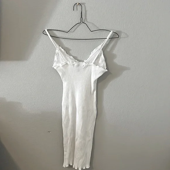 white summer button-up corduroy ribbed mini midi dress sz. medium - Picture 3 of 4